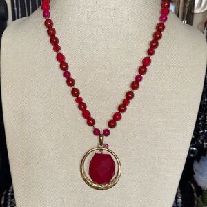 Chicos Red Glass Beaded Pendant Necklace